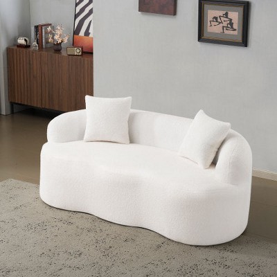 Hrinhom 66.9" W Loveseat Sofa,Modern Curved Sofa Couch with 2 Pillows-White