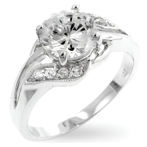 Slickblue Stunning Anniversary Engagement Ring - 1.5 Ct Clear Round CZ, Rhodium Plated Floral Design - 1 of 1