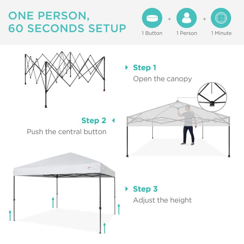Best Choice Products 12x12ft Easy Setup Pop Up Canopy w/ 1-Button Setup, Wheeled Case, 4 Weight Bags, 2 of 9