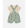 Deux par Deux Boy Printed Muslin Shortall and Organic Cotton Onesie Set Sage Monkey and Off-White - 3 of 4