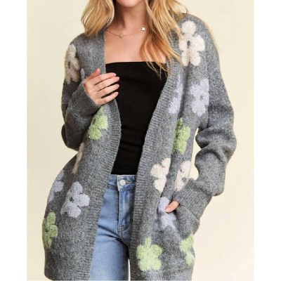 Women's Puff Flower Sweater Cardi - ADORA