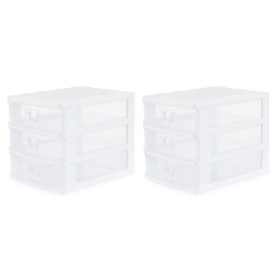 Gracious Living Clear Mini 3 Drawer Desk And Office Organizer For Storing  Cosmetics, Arts, Crafts, And Stationery Items, White Finish, 2 Pack : Target