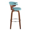 Gardenia 30" Mid-Century Modern Fixed-Height Swivel Barstool with Teal Fabric and Walnut Wood Base, Set of 2 - 3 of 4