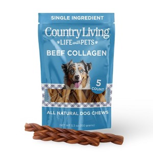 Country Living 6” Braided Collagen Sticks for Dogs – 5 Count Bag – All-Natural, Long-Lasting Dog Chews - 1 of 4