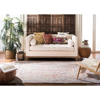 Ivory and Multicolor Braided Round Wool and Cotton Rug