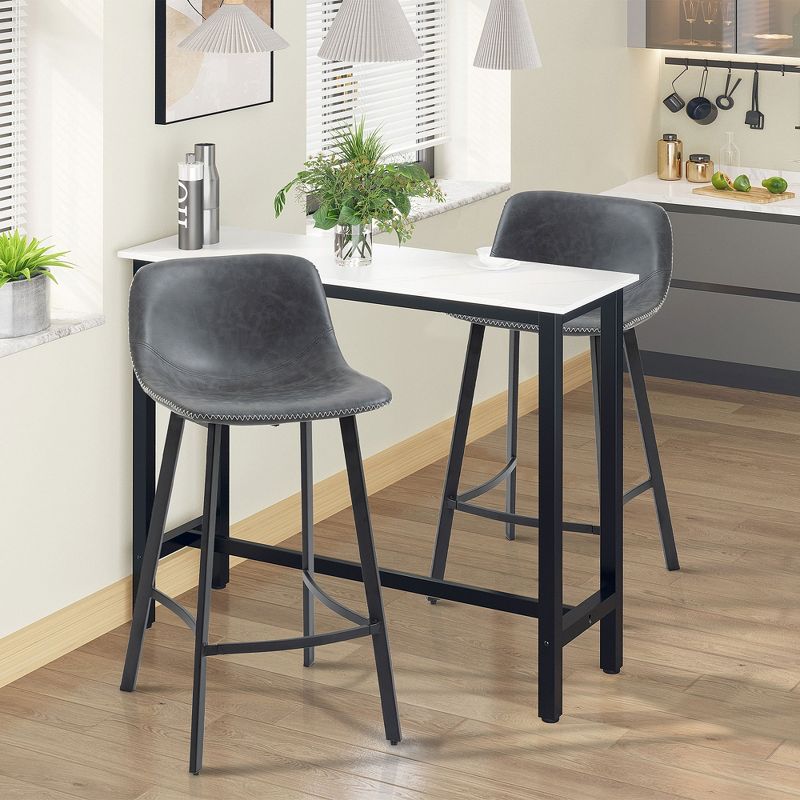 HOMCOM 27.25" Counter Height Bar Stools Set of 2, Industrial Kitchen Stools, Upholstered Armless Bar Chairs with Back, Steel Legs, 3 of 7