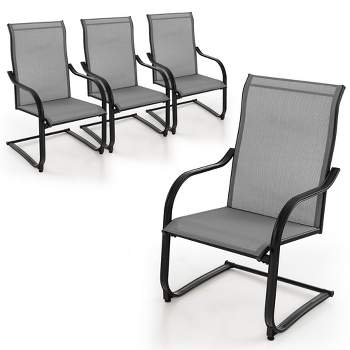Tangkula 4PCS Outdoor Dining Chairs Patio C-Spring Motion w/ Cozy & Breathable Seat Fabric Gray