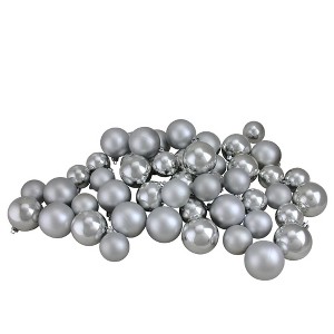 Northlight 50ct Shatterproof Shiny and Matte Christmas Ball Ornament Set 2" - Silver - 1 of 4