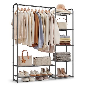 Wardrobe Closet, 44.1 Inch Portable Clothes Rack with 7 Shelves & Hanging Bar, Heavy-Duty Steel Frame for Bedroom Closet, Black - 1 of 4