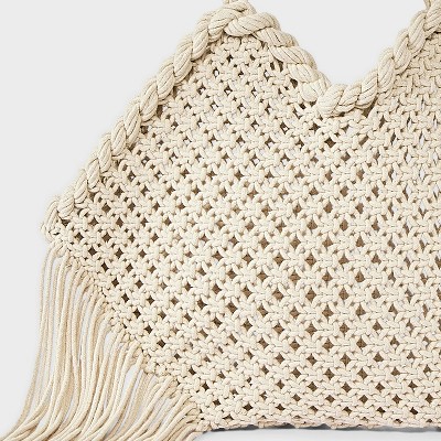 Universal Thread Hand Crafted Cotton Macrame Fringe Tote Bag - Universal Thread™ Cream — фото 5