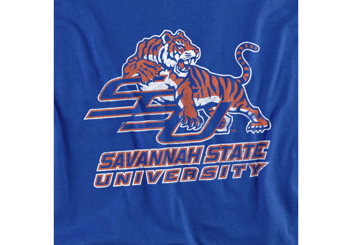 Футболка Savannah State Tigers Savannah State University Distressed Primary T-Shirt Royal Blue Large: Cotton, Loose Fit, Crew Neck для мальчиков, цвет: Синий — фото 2