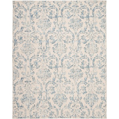 Elegant Ivory and Blue Damask 7' x 10' Synthetic Area Rug