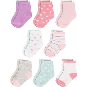 Rising Star Infant Socks for Baby Girls, Crew Ankle Cotton Infant Socks 0-12 months- 8 pack (Pink/Purple)