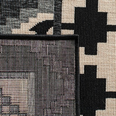 6'7" Square Black/Beige Synthetic Reversible Indoor/Outdoor Rug