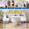 U Shaped Home Office Desk, Reversible L Shaped Gaming Computer Desk with Power Outlets,126 Inch Computer Desk with Monitor Stand （White） - 4 of 4