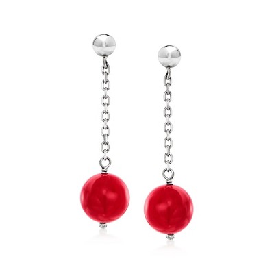 Ross-Simons 10mm Red Coral Drop Earrings in Sterling Silver