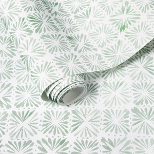 Block Print Tile Wallpaper Sage - Threshold™: Removable, Self-Adhesive, Peelable, Washable, Stain-Resistant, 27.5 Sq Ft Coverage - 1 of 3