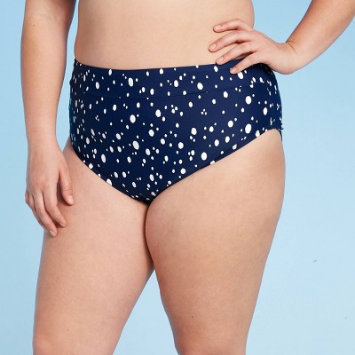Women's Plus Size Bikini Bottom - Kona Sol™ Navy Dot Print 14W