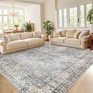 Non-Slip Non-Shedding Washable Rug - Low Pile Traditional Distressed Retro Carpet Soft Floral Print Mat for Dining Room Bathroom Kitchen - 1 of 4