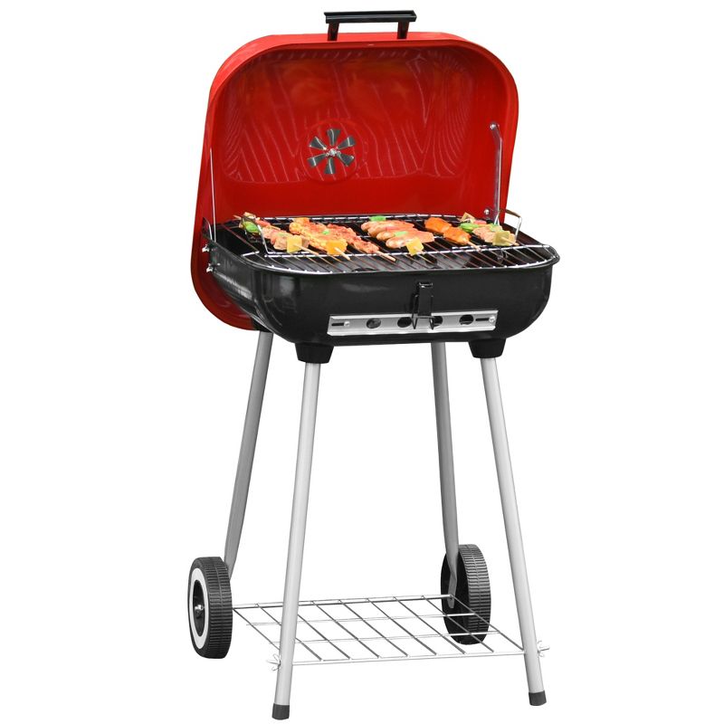 Outsunny Steel Charocal Grill with Portable Wheel, Shelf for Outdoor BBQ for Garden, Backyard, Poolside, 4 of 8