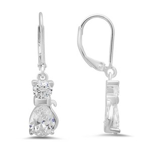 Sterling Silver Pave CZ Leopard Skin Hoop Earrings - 1 of 2
