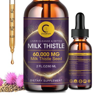 GPGP GreenPeople Milk Thistle Extract Drops for Liver Cleanse & Repair, 4-in-1 High Potency Herbal Tincture, Vegan, Non-GMO, 2.1 FL OZ