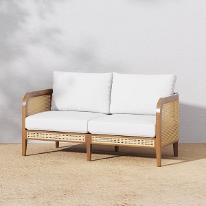 Nathan James Twila Bohemian Rattan Wood Outdoor Patio Loveseat White - 1 of 4