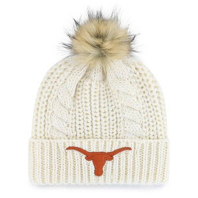 NCAA Texas Longhorns Women's Cream Knit Cuffed Beanie with Faux Fur Pom