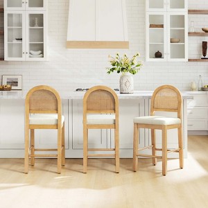 Spruce&Spring Boho Upholstered Rattan Counter Bar Stool with Wood Frame - 1 of 4