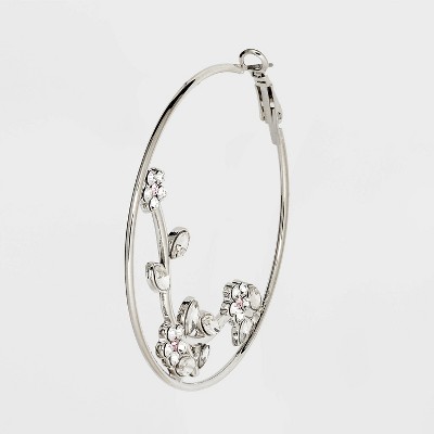 Floral Stone Hoop Earrings - Wild Fable&#8482; Silver