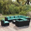 vidaXL 10-Piece Outdoor Patio Lounge Set in Black with Water Blue Cushions - Durable Poly Rattan Construction with Sturdy Steel Frame - 2 of 4