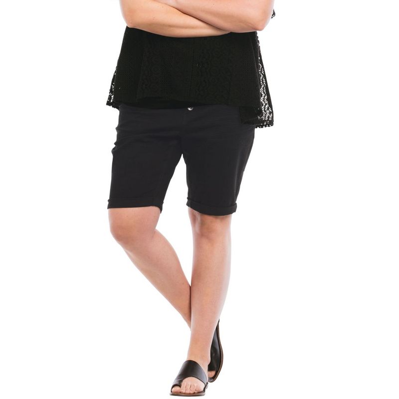 ellos Women's Plus Size Button-Front Denim Shorts, 1 of 2
