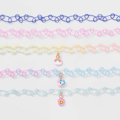 Girls' 5pk Tattoo Choker with Smiley Charms Necklace Set - Cat & Jack™️: Iron, Acrylic, Pull-On Closure