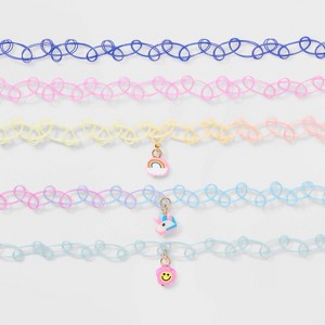 Girls' 5pk Tattoo Choker with Smiley Charms Necklace Set - Cat & Jack™️: Iron, Acrylic, Pull-On Closure - 1 of 3