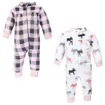 Hudson Baby Toddler Girls Plush Jumpsuits, Pink Moose