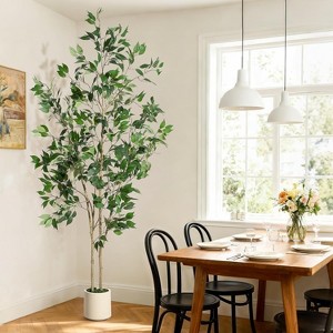 Ficus Trees Artificial Indoor, Tall Faux Ficus Tree with Planter and Green Fake Moss - 1 of 4