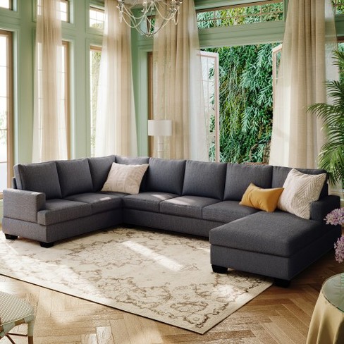 Modern Large Upholstered U-shape Sectional Sofa, Extra Wide Chaise ...