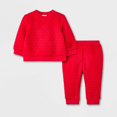 Image of Baby Girls' Heart Quilted Top & Bottom Set - Cat & Jack™ Red 12M