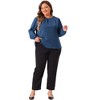 Agnes Orinda Women's Plus Size Work Office Crew Neck Pleated Long Sleeve Blouse - 3 of 4