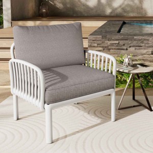 Patio Accent Chairs, Modern Accent Chair for Patio and Balcony, Upholstered Accent Chair with Plastic Frame and Cushion-Coolbibila - 1 of 4