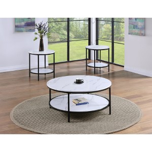 Wooden Modern 3-Piece Coffee and End Table Set with Round Tables and Storage Shelf for Living Room - 1 of 4