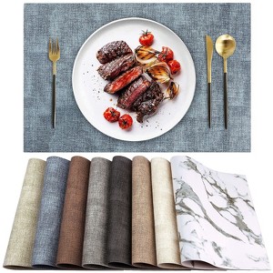 Aoibox Leather Heat Resistant Placemats Set of 6, Waterproof Wipeable Washable PU Table Mats, Easy to Clean Anti-Slip Dining Mats in Blue - 1 of 4