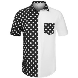 Lars Amadeus Men's Summer Polka Dots Short Sleeves Button Down Patchwork Shirt - 1 of 4