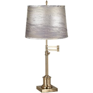 360 Lighting Westbury 36" Tall Large Traditional End Table Lamp Swing Arm Gold Antique Brass Finish Single Silver Gold Shade Living Room Bedroom - 1 of 4