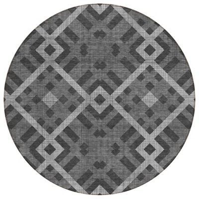 Charcoal Gray And Silver Geometric Washable Indoor Outdoor Area Rug