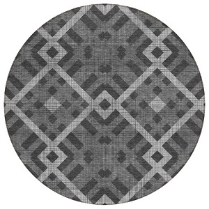 Charcoal Gray And Silver Geometric Washable Indoor Outdoor Area Rug - 1 of 4