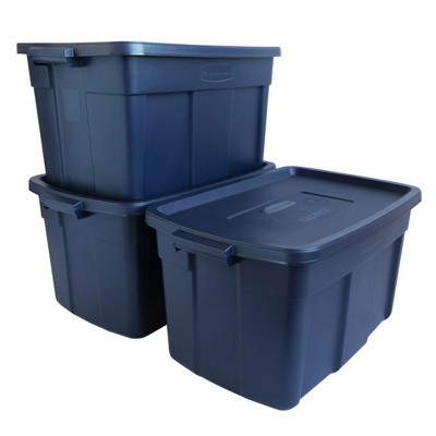 Rubbermaid Roughneck Tote 31 Gallon Stackable Storage Container w/ Stay Tight Lid & Easy Carry Handles, 3 Pack