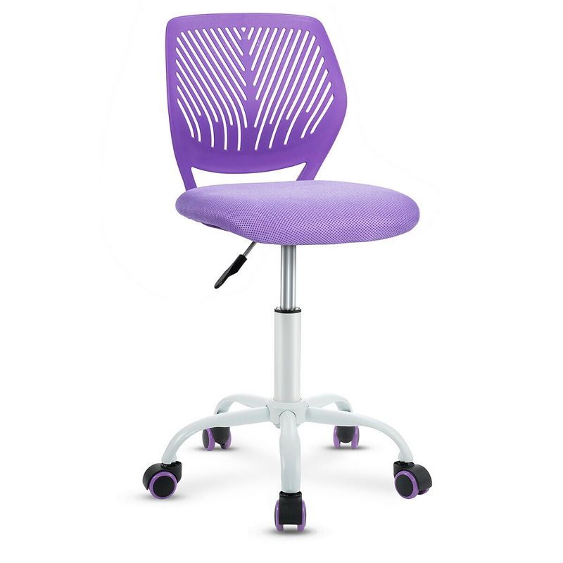 Costway Office Task Desk Armless Chair Adjustable Mid Back Swivel Study Chair Rose\Blue\Turquoise\Purple, 1 of 14