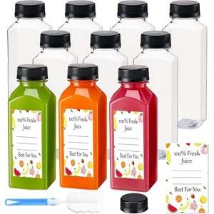 10Pcs 12oz Juice Bottles with Caps，Clear Reusable Water Bottle, Used for Juicing Bottles with 10Pcs Labels & Bottle Brush - 1 of 4
