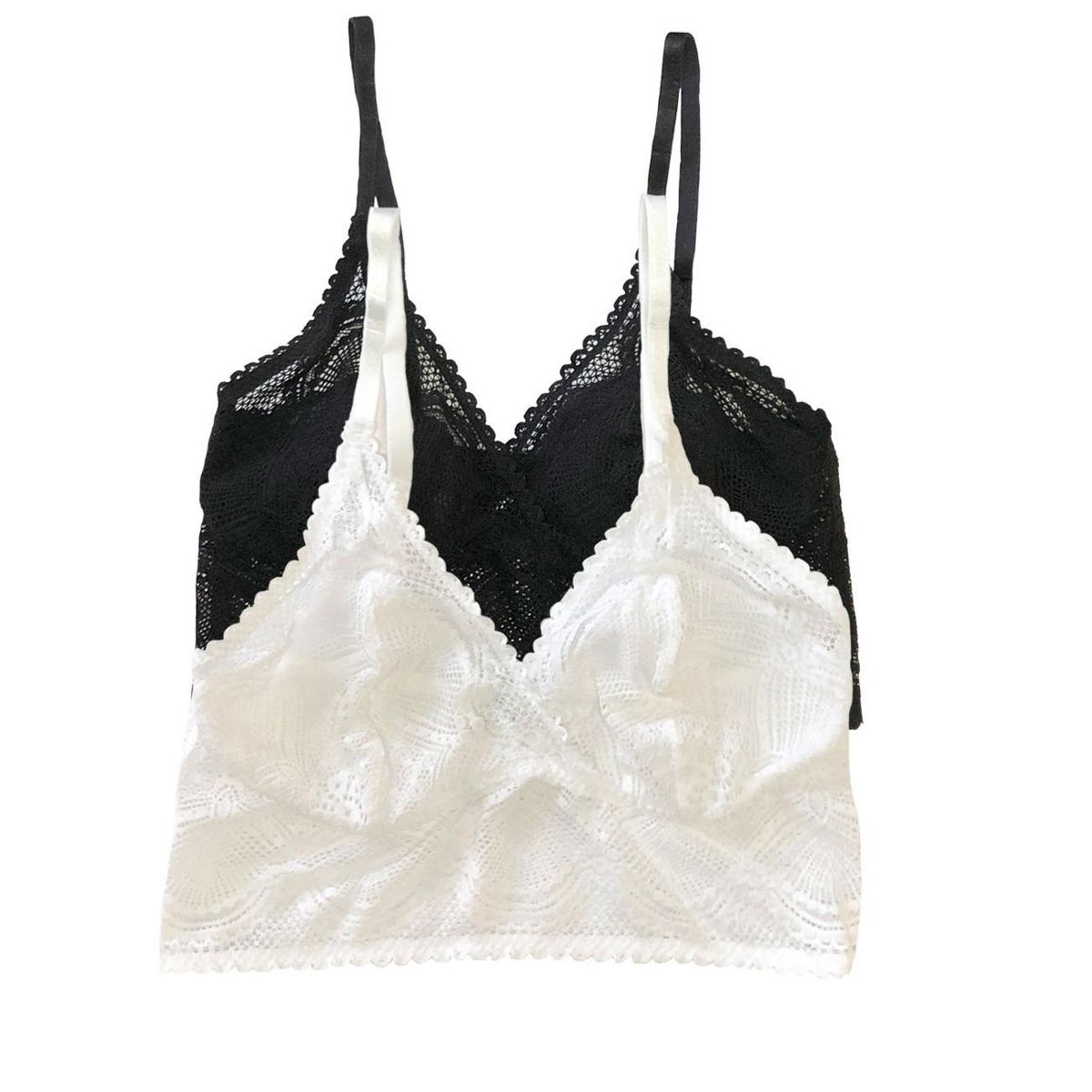 Women's Finesse Super Stretchy Lace Cami Bralette 2-Pack - Wire-Free, Flat Elastic, Comfortable - Felina